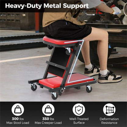 Foldable Garage Creeper with Padded Seat