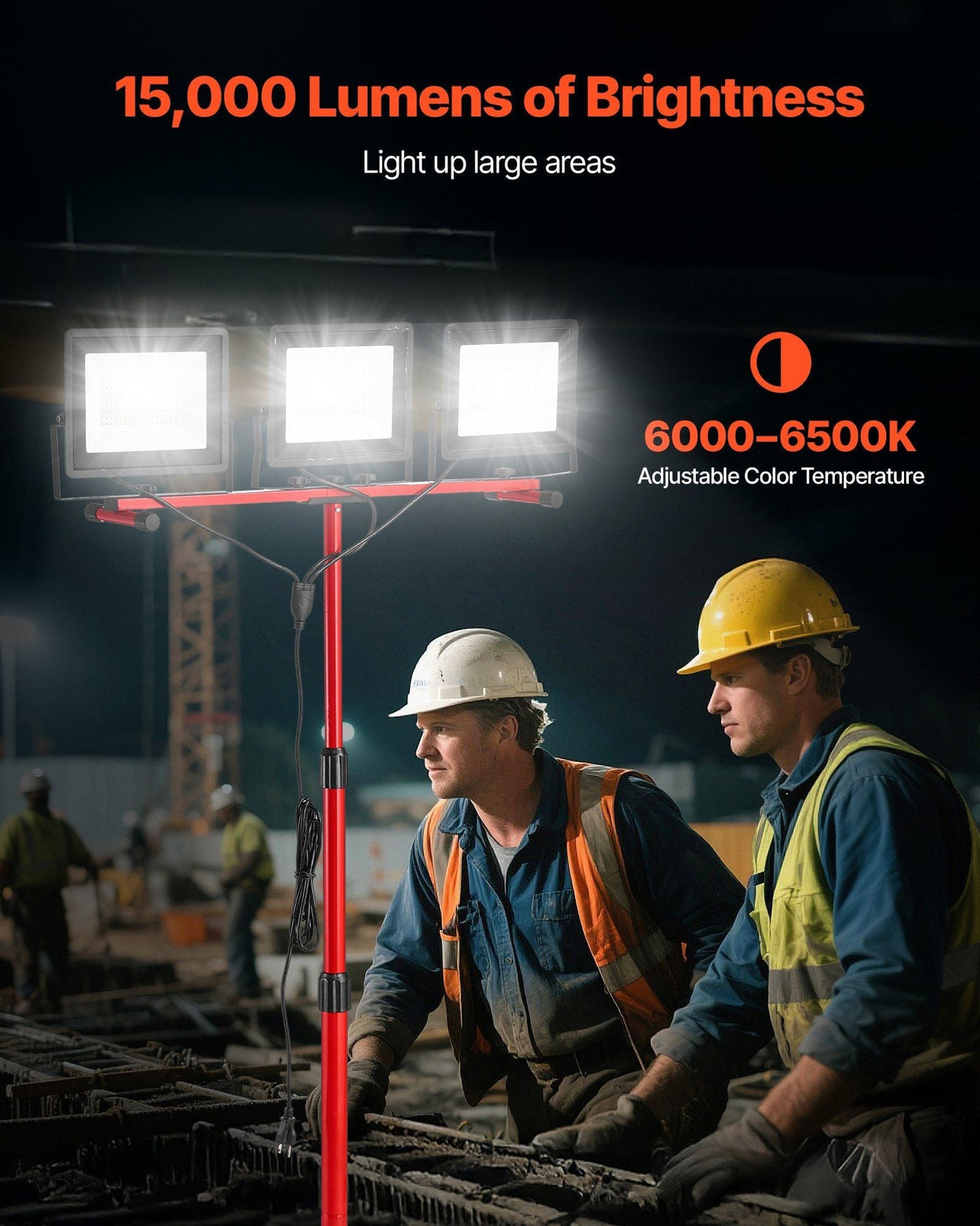 LED Work Light with Stand 15000 Lumens Three-Head Portable Light