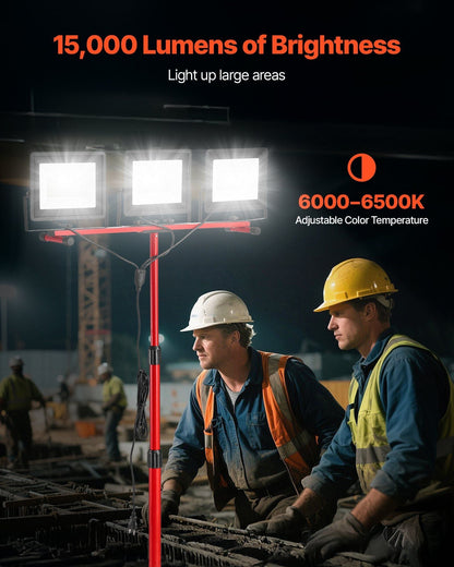 LED Work Light with Stand 15000 Lumens Three-Head Portable Light