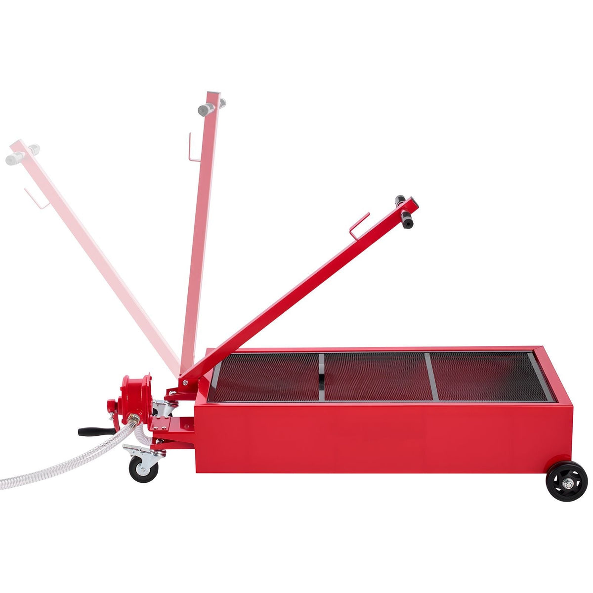 Heavy-Duty Low Profile Oil Drain Pan - 20 Gallon Capacity, Rolling Design with Manual Pump & 7.2 ft Hose