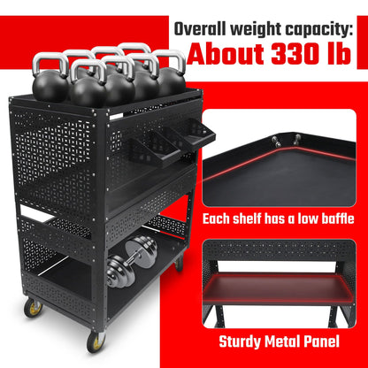 3-Tier Tool Cart With Steel Pegboard