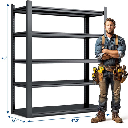 78"H 5 Tier Metal Shelves for Storage Garage Shelving 2000LBS 47.2"W*18"D*78"H,Black
