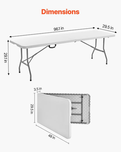 Folding Table 8 Ft Heavy Duty Portable Fold-in-Half Utility Table