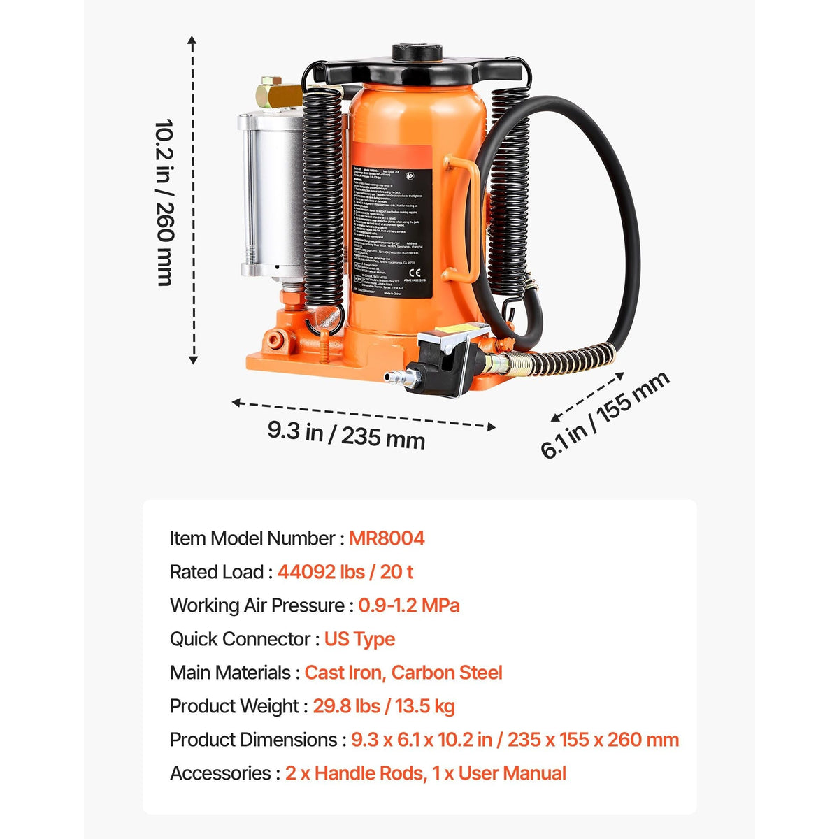 Air Hydraulic Bottle Jack 20 Ton Capacity Heavy Duty Bottle Jack