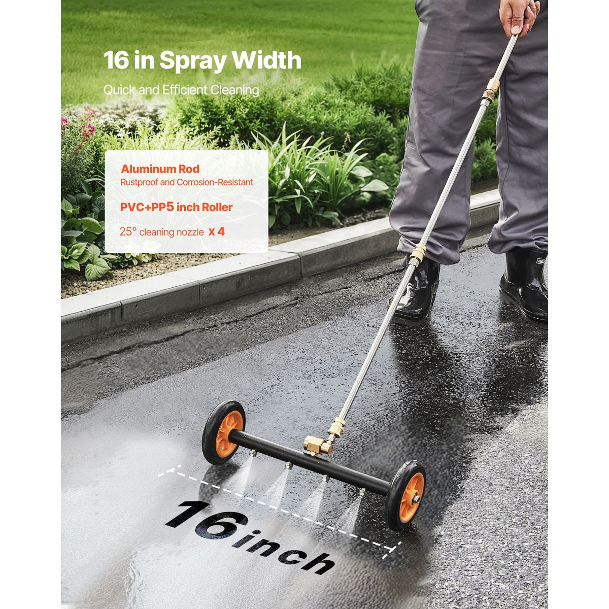16" Pressure Washer Undercarriage Cleaner Stainless Steel Surface Cleaner for Pressure Washer 4000 Max PSI
