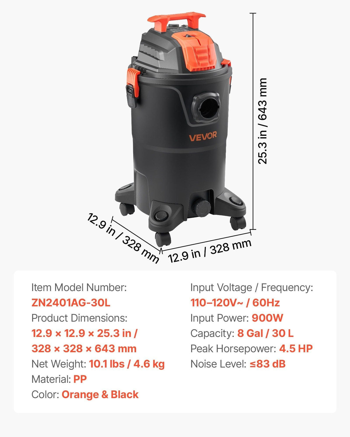 Shop Vac 8 Gallon Wet Dry Shop Vacuum 4.5 Peak HP Portable