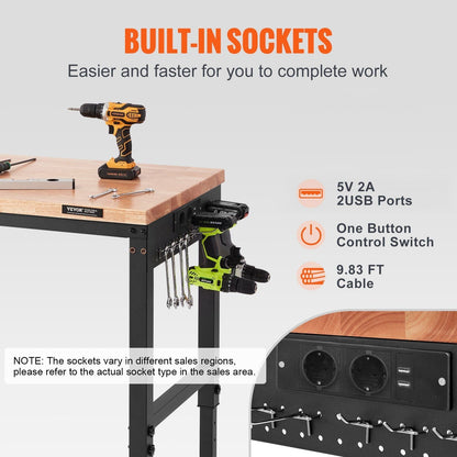 Adjustable Workbench 72" L X 25" with 28-39.5" Adjustable Heights & 3000 LBS Load Capacity