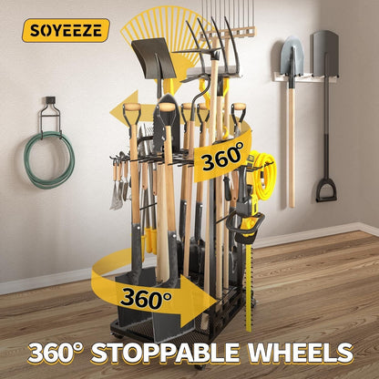 Heavy Duty Garden Tool Organizer with Lockable Wheels
