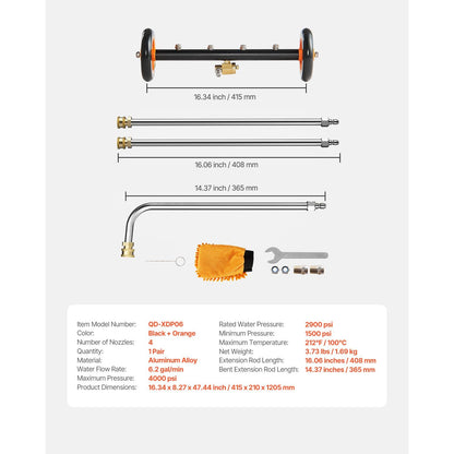 16" Pressure Washer Undercarriage Cleaner Stainless Steel Surface Cleaner for Pressure Washer 4000 Max PSI