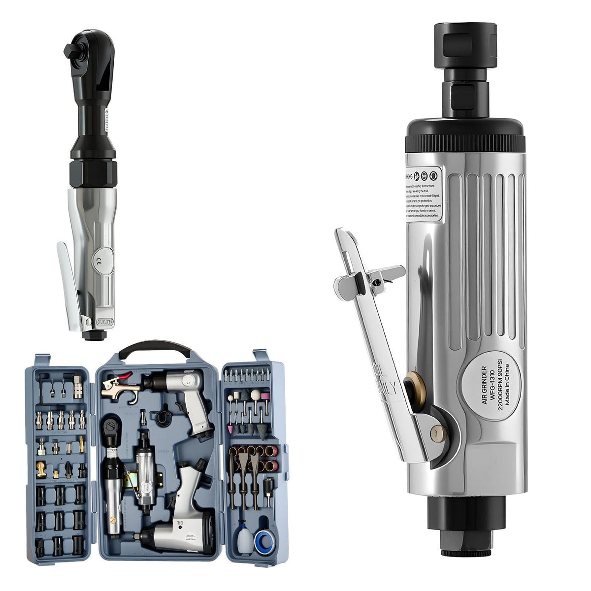 71 Pieces Pro Air Tool and Accessories Kit 1/2" Air Impact Wrench 3/8" Ratchet Wrench 1/2" Die Grinder 4500BPM Air Hammer