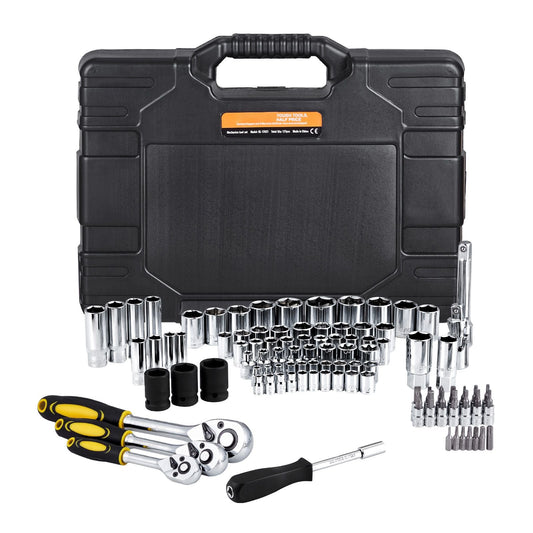 121-Piece Mechanics Tool Set 1/4" 3/8" 1/2" Drive Sockets SAE and Metric Mechanic Tool Kit