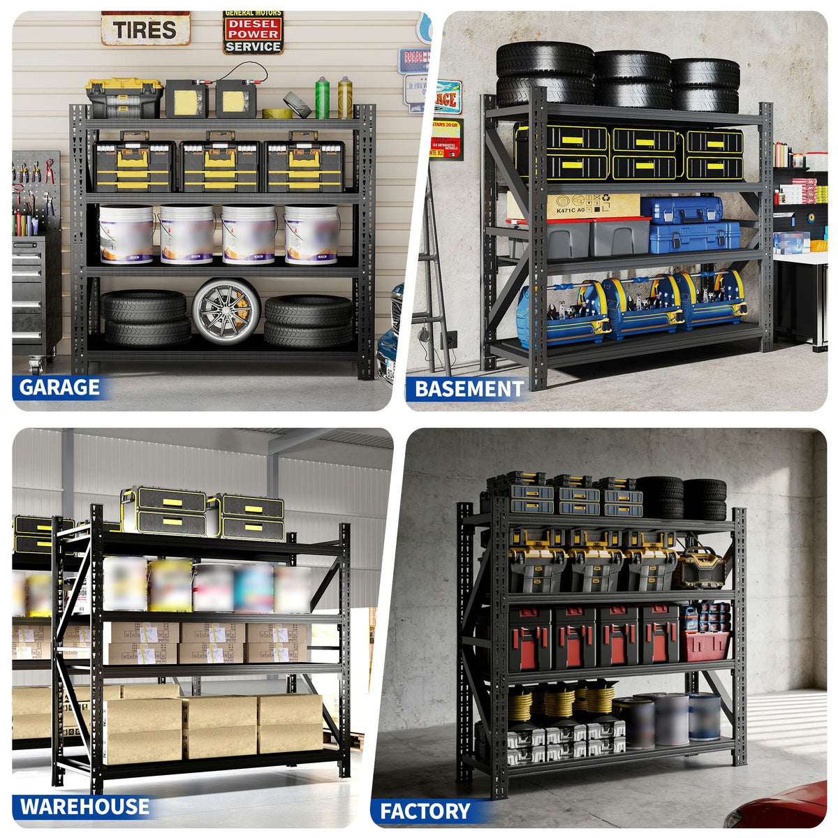 5000 lbs Heavy Duty Garage Shelving 4-Shelf Adjustable Metal Storage Unit (63"H x 67"W x 23.7"D) Industrial Shelving