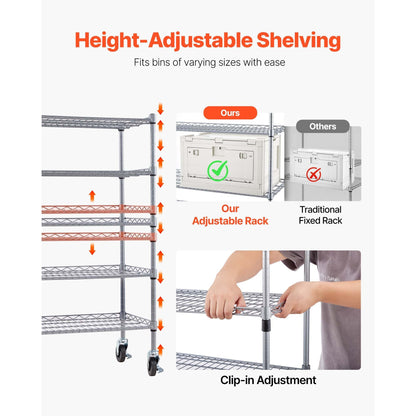 5-Tier Rolling Bin Storage Rack 16 Organizer Bins with Wheels