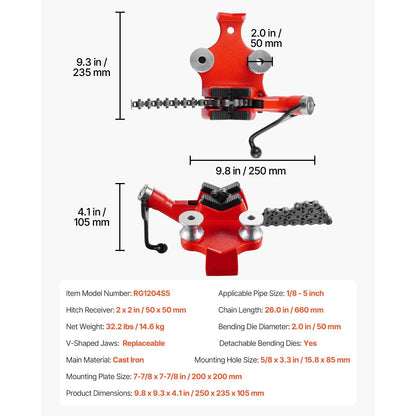 Heavy-Duty Pipe Chain Vise 1/8" - 5" Pipe Capacity