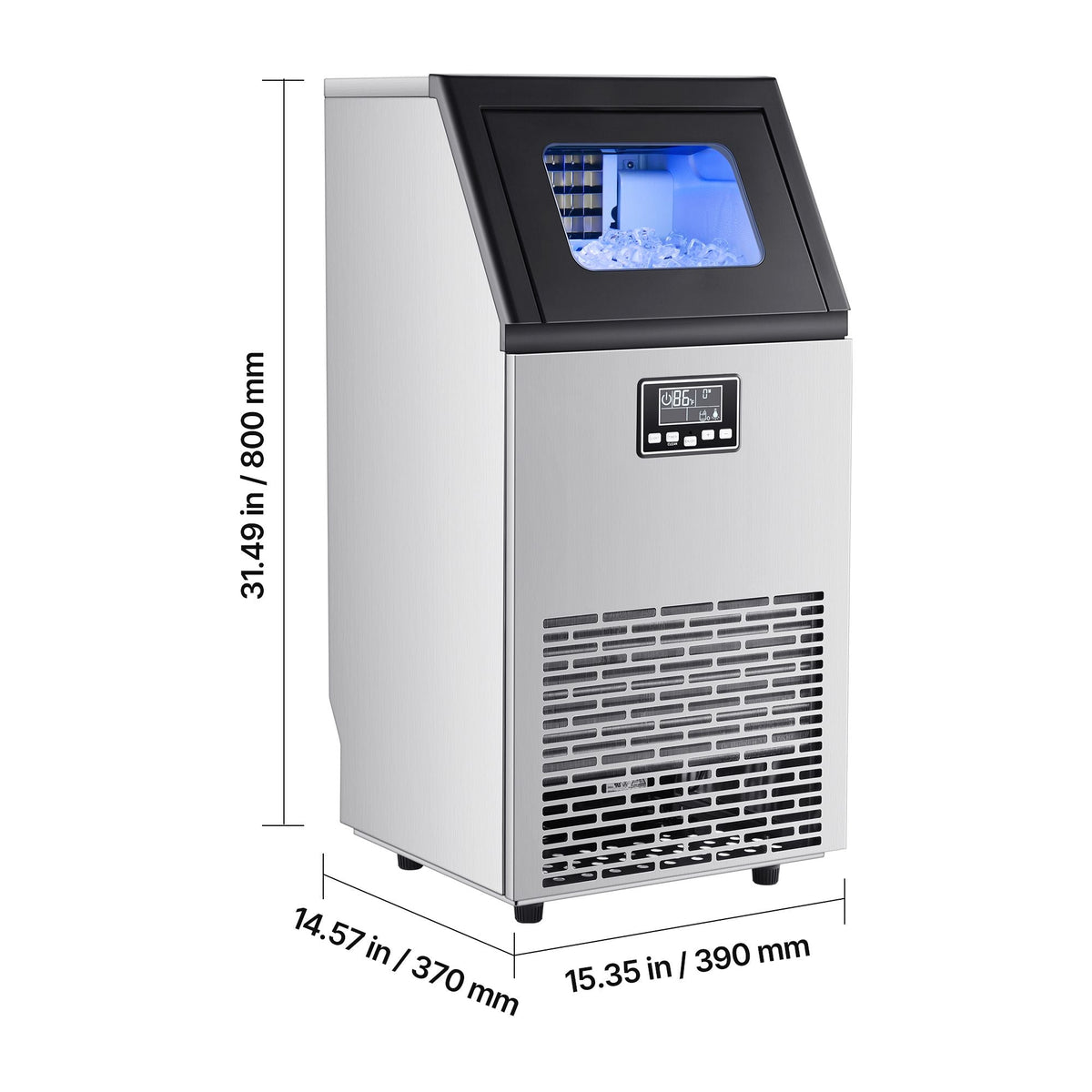 Commercial Ice Maker Machine 100lbs/24h with 28Lbs Storage Stainless Steel Freestanding & Under Counter Ice Maker