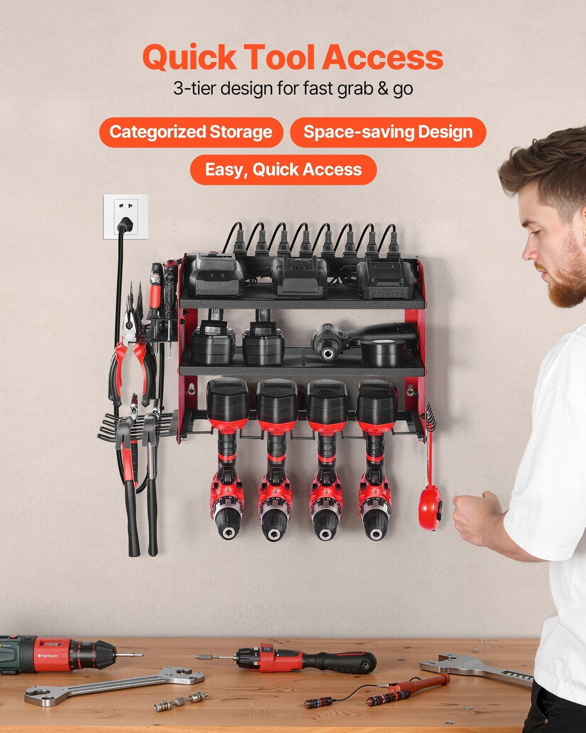 Power Tool Organizer with Charging Station