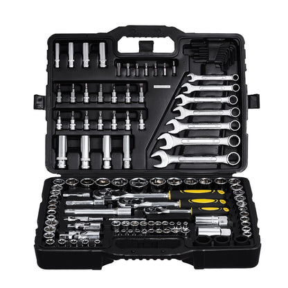 121-Piece Mechanics Tool Set 1/4" 3/8" 1/2" Drive Sockets SAE and Metric Mechanic Tool Kit