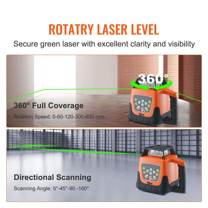 Laser Level 2000ft 360 Degree Self Leveling Green Cross Line Laser 5 Rotation Speeds & 4 Scanning Angles Adjustment IP66 Waterproof Remote Control Manual Self-leveling Mode Battery Included