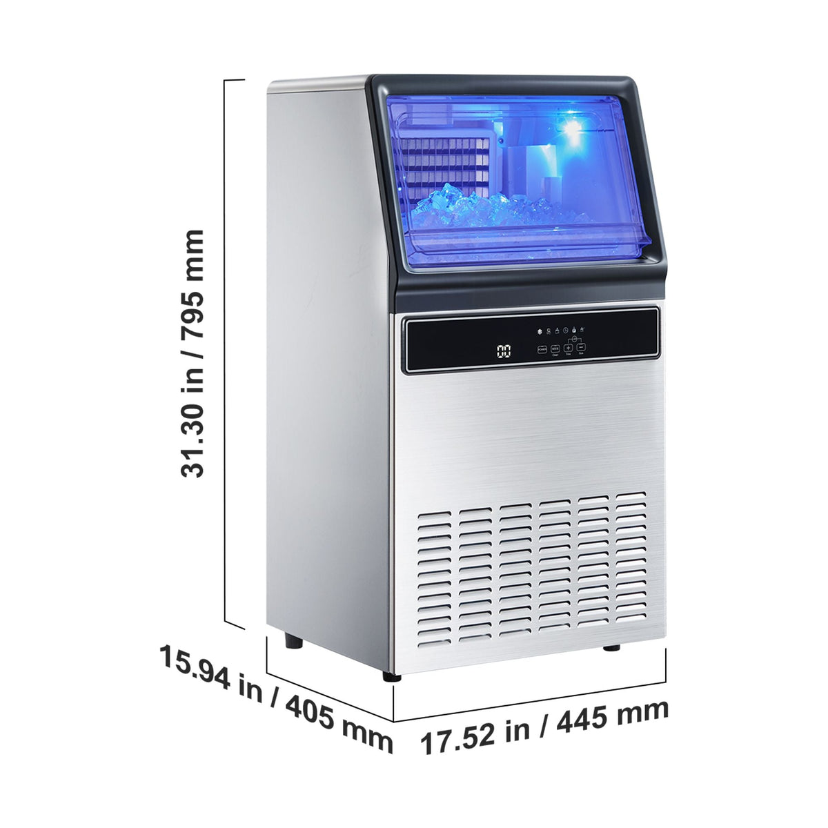 Commercial Ice Maker Machine with Pump 130Lbs/24H with 33Lbs Storage Freestanding & Under Counter Ice Maker