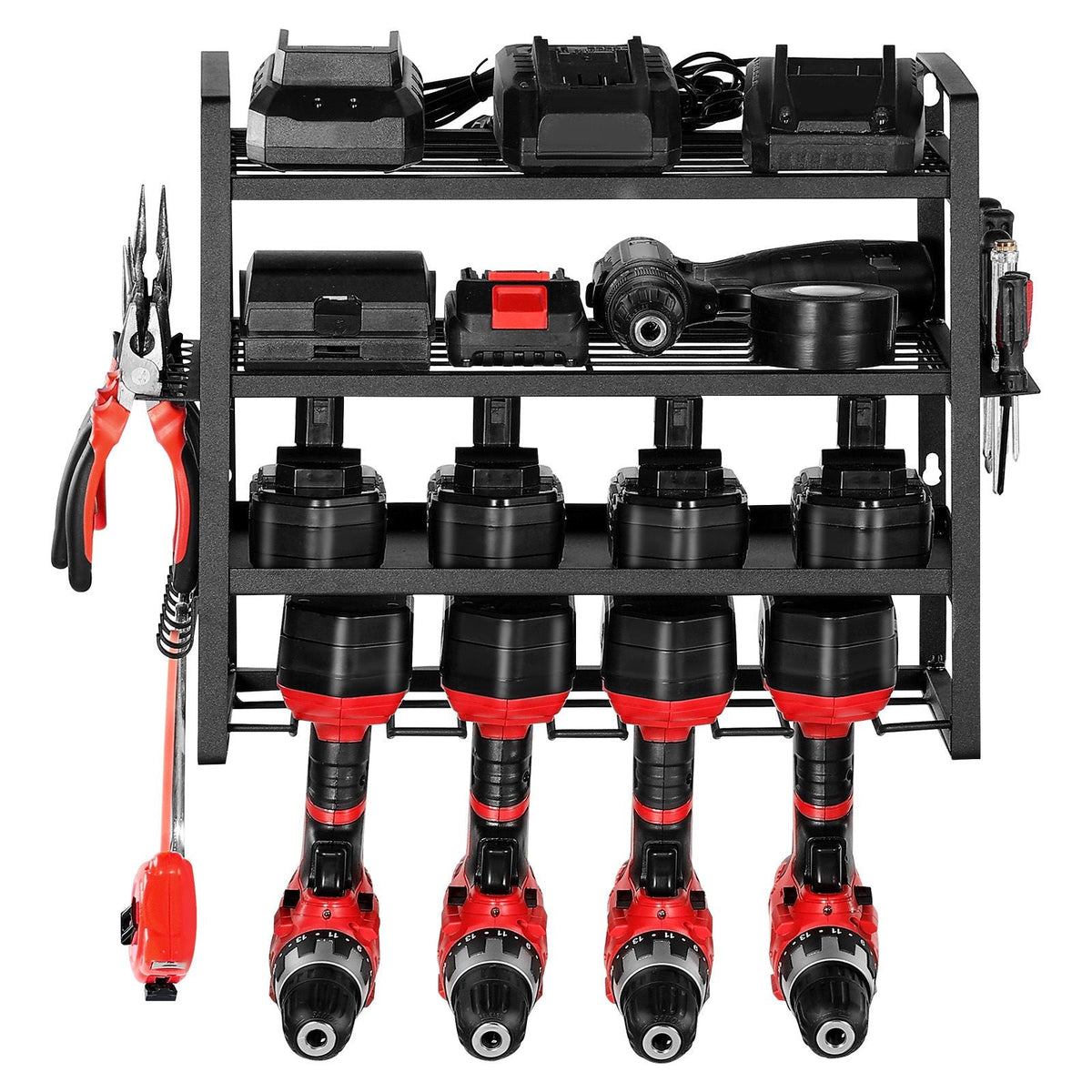 Power Tool Organizer Wall Mount Storage Rack with 4 Drill Holders Garage Tool Organizer