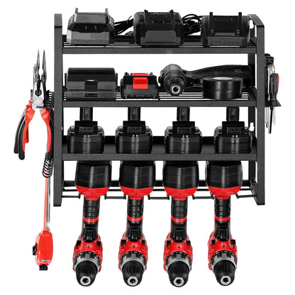 Power Tool Organizer Wall Mount Storage Rack with 4 Drill Holders Garage Tool Organizer