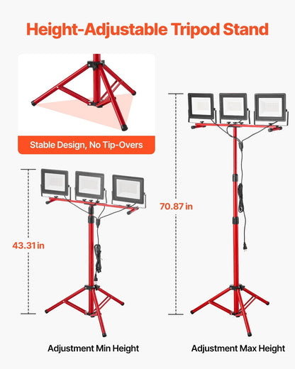 LED Work Light with Stand 15000 Lumens Three-Head Portable Light