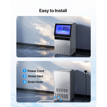 Commercial Ice Maker Machine with Pump 130Lbs/24H with 33Lbs Storage Freestanding & Under Counter Ice Maker