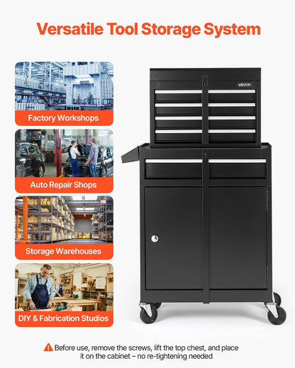 Rolling Tool Chest 5 Drawers Tool Cabinet Organizer with Detachable Top Metal Toolbox