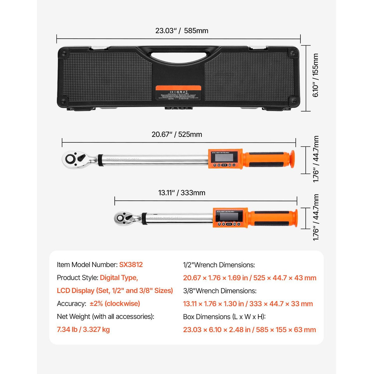 Digital Torque Wrench Set 1/2 & 3/8 Inch Drive Electronic Torque Wrench