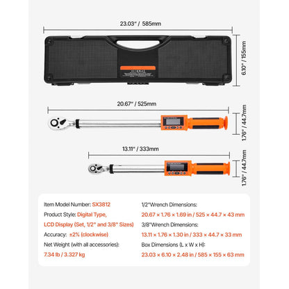 Digital Torque Wrench Set 1/2 & 3/8 Inch Drive Electronic Torque Wrench