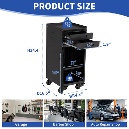34.3" Narrow Rolling Tool Cabinet Garage Storage with Lockable Door Slim Metal Organizer
