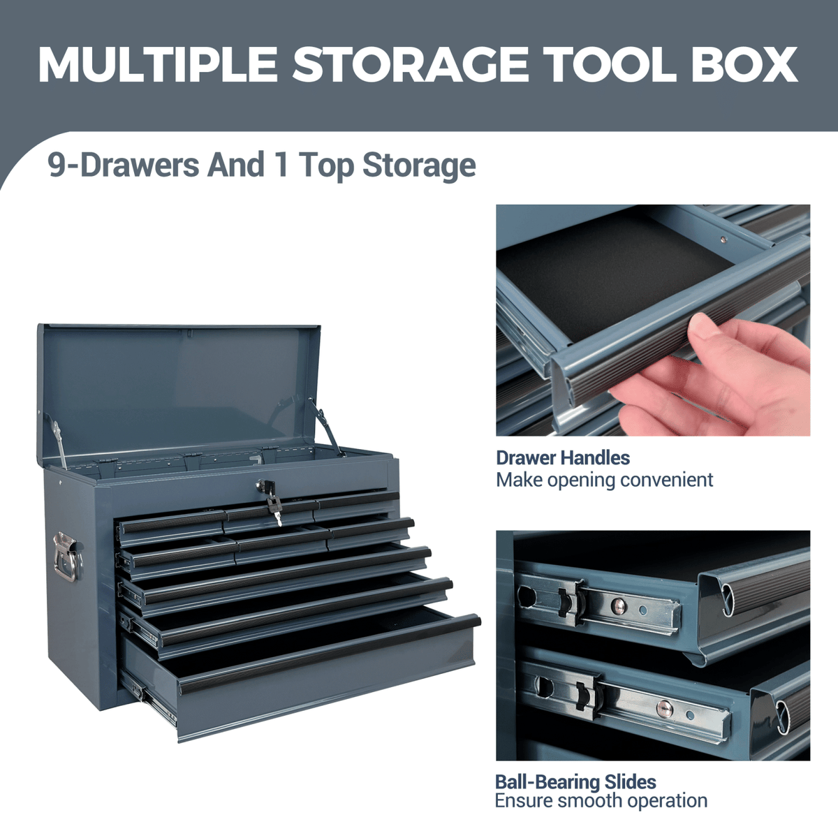 Heavy Duty Metal Tool Box 24-inch Portable Metal Tool Box with 9 Drawers