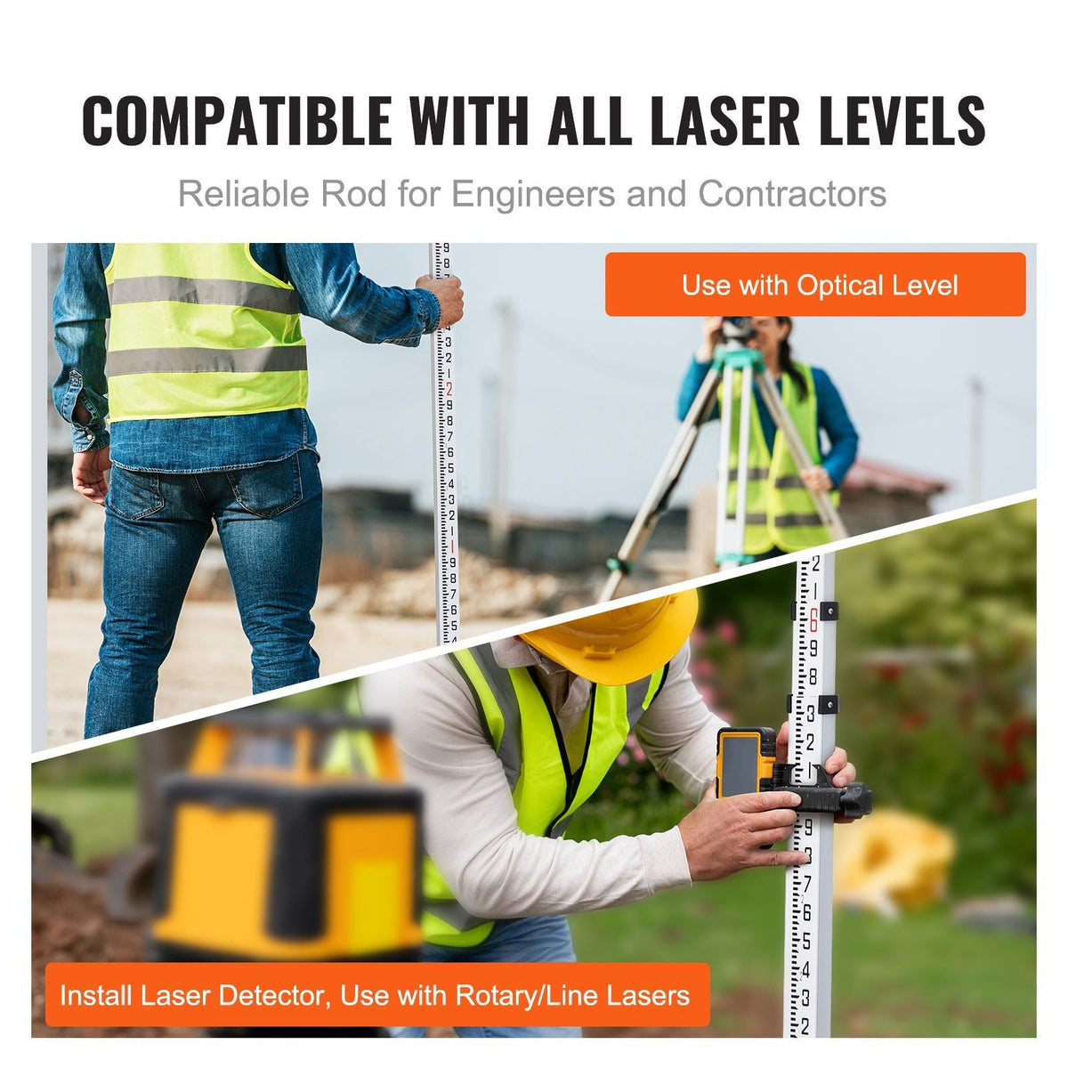 Aluminum Grade Rod 9-Feet/10ths Telescopic Measuring Double-Sided 1/10ft Leveling Rod Stick