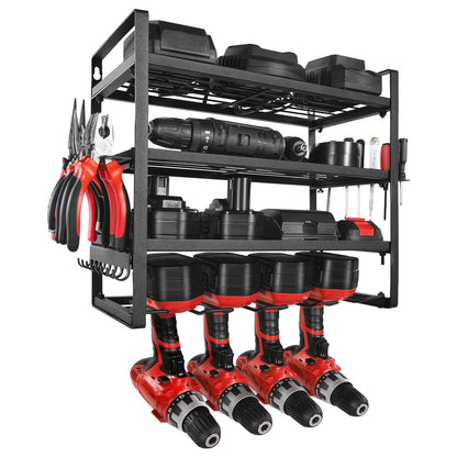 Power Tool Organizer Wall Mount Storage Rack with 4 Drill Holders Garage Tool Organizer