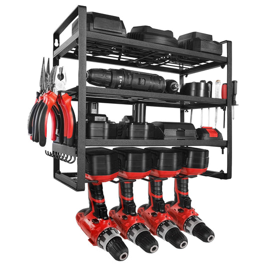 Power Tool Organizer Wall Mount Storage Rack with 4 Drill Holders Garage Tool Organizer