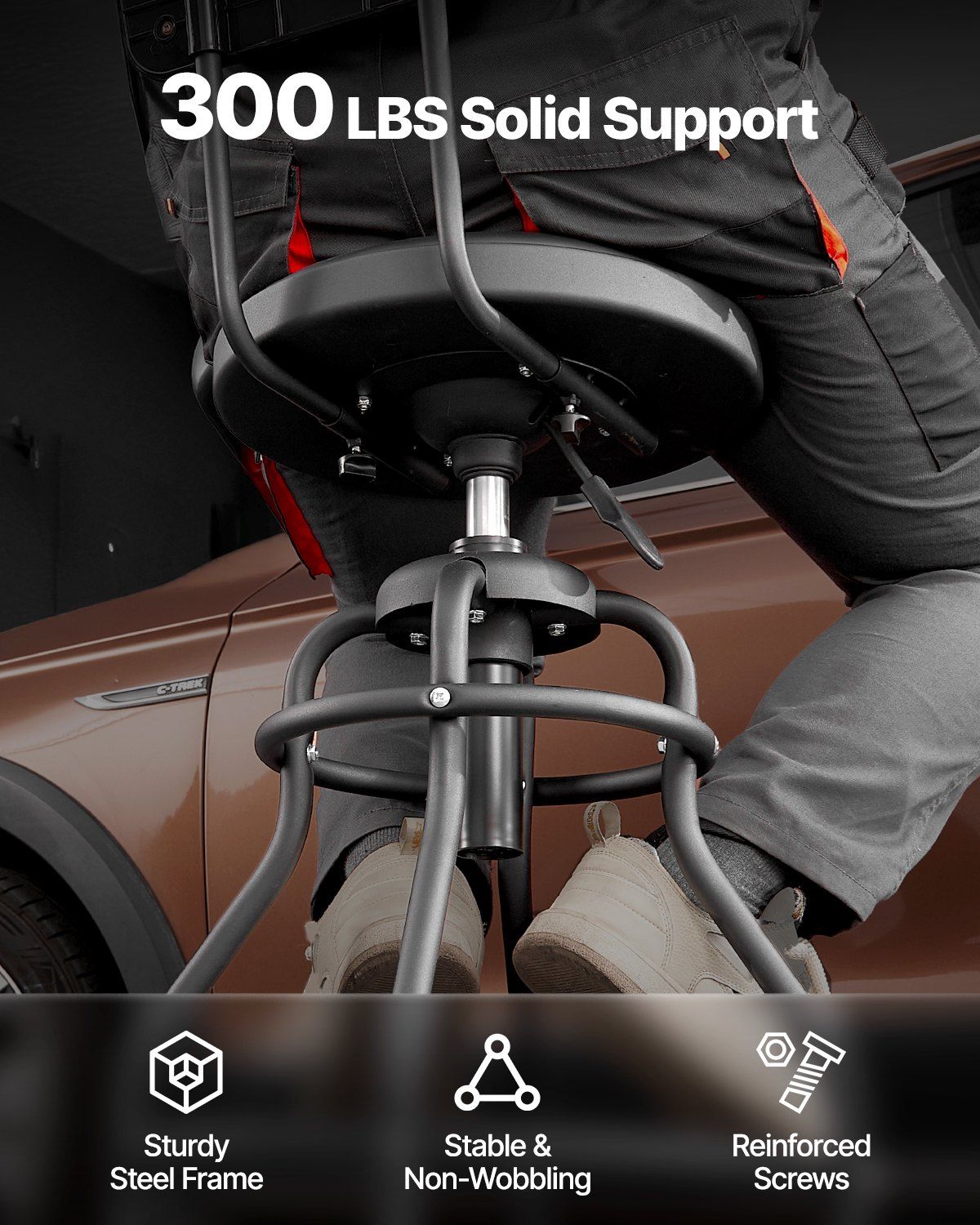 Shop Stool with Backrest with 300 lbs Capacity