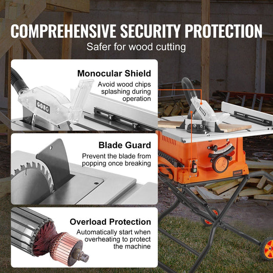 Compact Portable Table Saw with Stand 10-inch 15-Amp