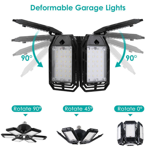 2 Packs LED Garage Lights 160W LED Shop Light E26/E27 with 6 Adjustable Lighting Blades