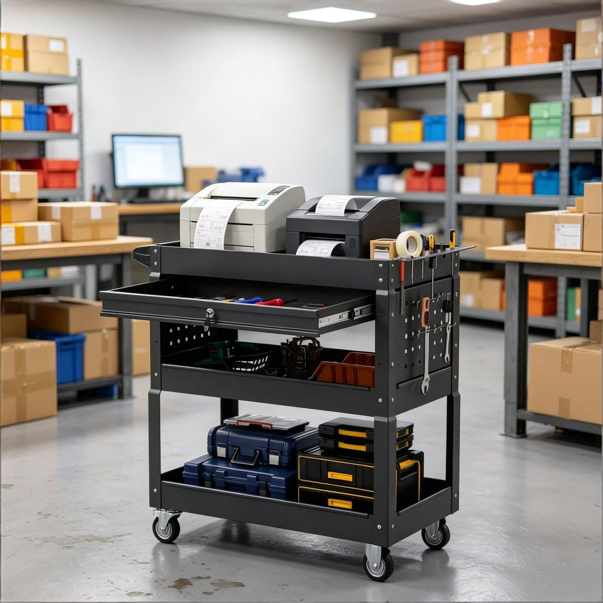 3 Tier Rolling Tool Cart Garage Workshop Lockable Drawer Storage Organizer Metal
