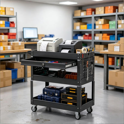 3 Tier Rolling Tool Cart Garage Workshop Lockable Drawer Storage Organizer Metal