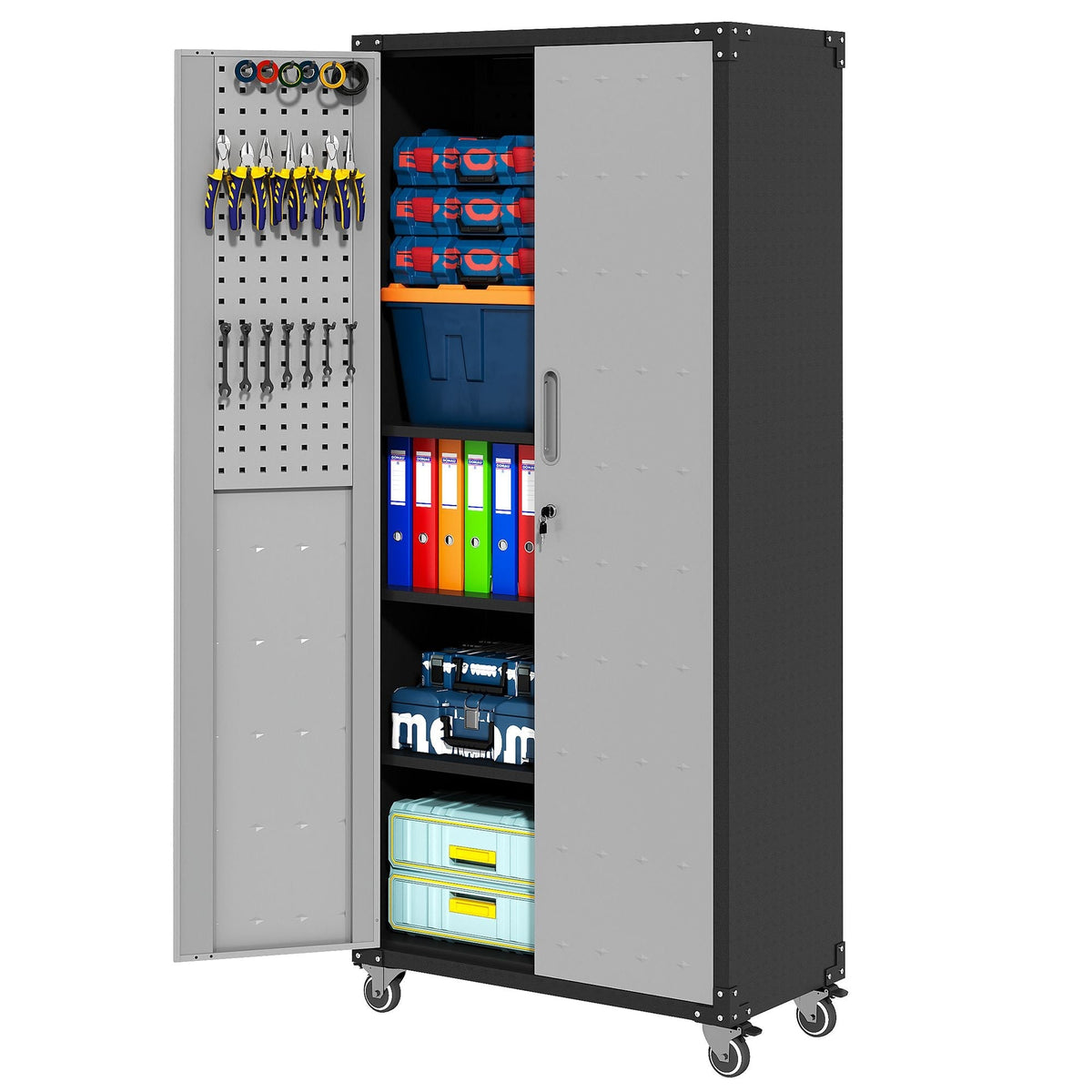 71" Metal Garage Storage Cabinet with Wheels Heavy-Duty Tool Storage Cabinet
