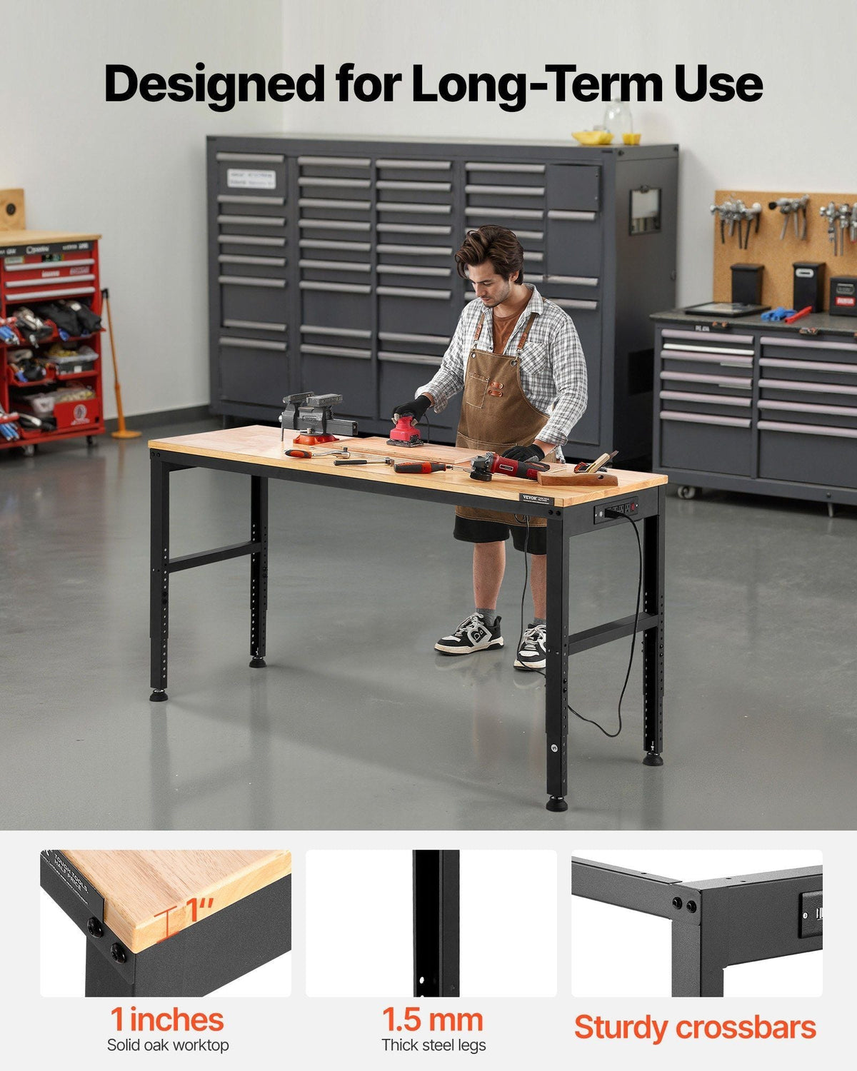 Adjustable Workbench 2000 lbs Capacity 61 x 20-inch Heavy Duty Work Bench with 27.1-36 Inches Height Adjustment