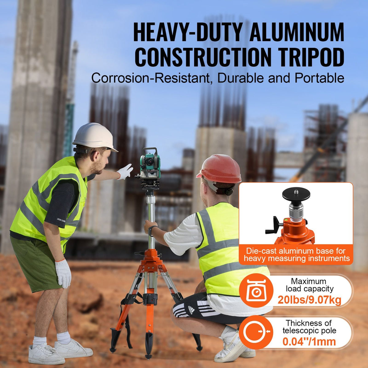 Laser Level Tripod Stand 5/8"-11 Thread Mount 27.16-67.71 in Height Heavy Duty Survey Tripod with Level Bubble & Diffusion Limiter