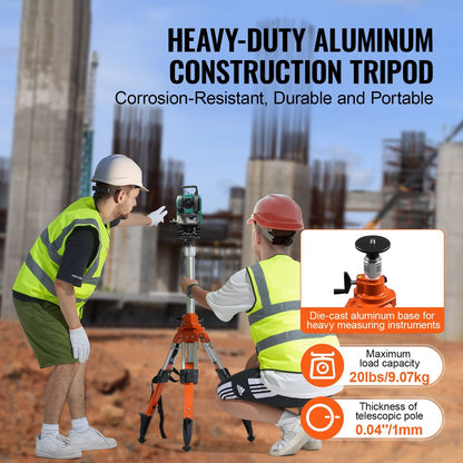Laser Level Tripod Stand 5/8"-11 Thread Mount 27.16-67.71 in Height Heavy Duty Survey Tripod with Level Bubble & Diffusion Limiter
