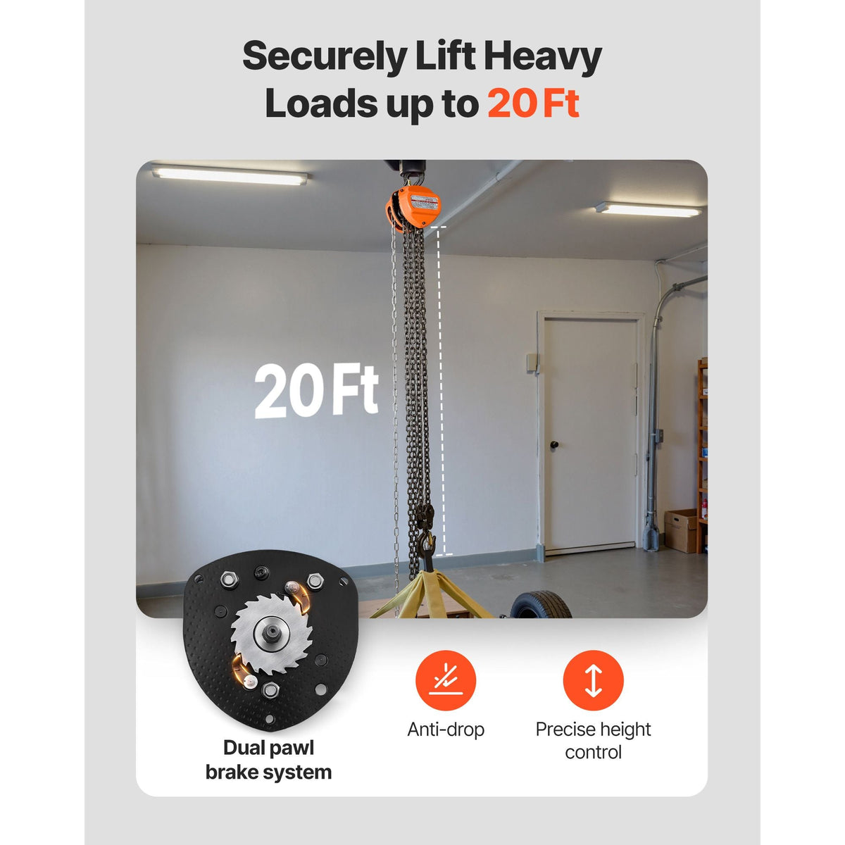 Heavy Duty Hand Chain Hoist 3 Ton 6600 lbs Capacity with Upgraded G80 Galvanized Chain 20 ft Lifting Height