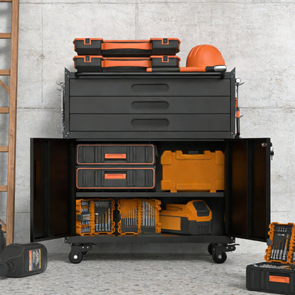 34.3" Rolling Metal Tool Cabinet Heavy Duty Garage Storage with Lockable Doors & 3 Drawers