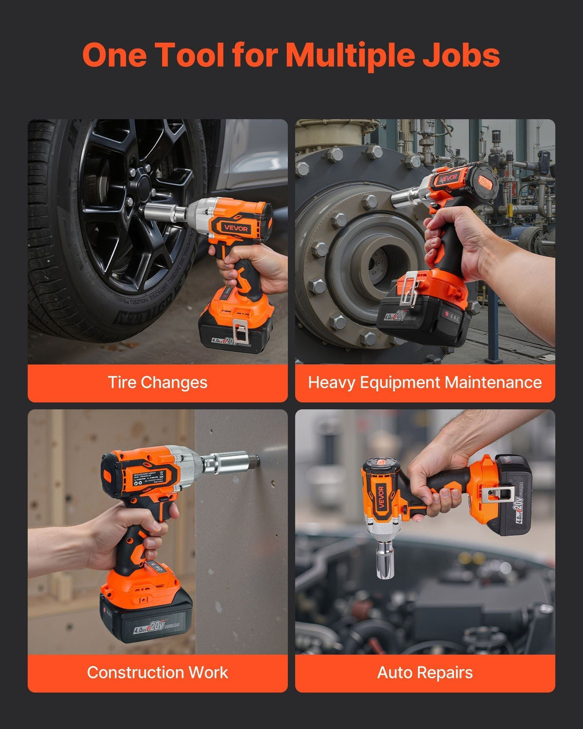 Cordless Impact Wrench 3/8 inch 20V Impact Wrench with 4Ah Battery and Charger