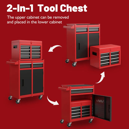 Tool Chest 5-Drawer Rolling Tool Storage Cabinet with Detachable Top Tool Box