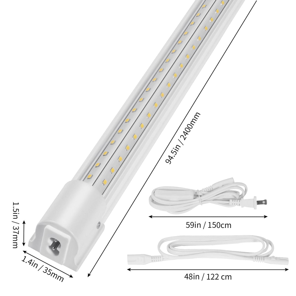 10 Pack LED Shop Light 8 FT 80W Linkable Light Fixture 10000 LM 59 in Power Cords with ON/OFF Switch