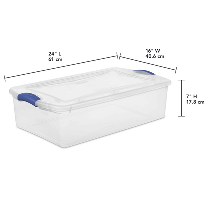 32 Quart Latch Box, Clear Plastic Storage Bin with Clear Lid